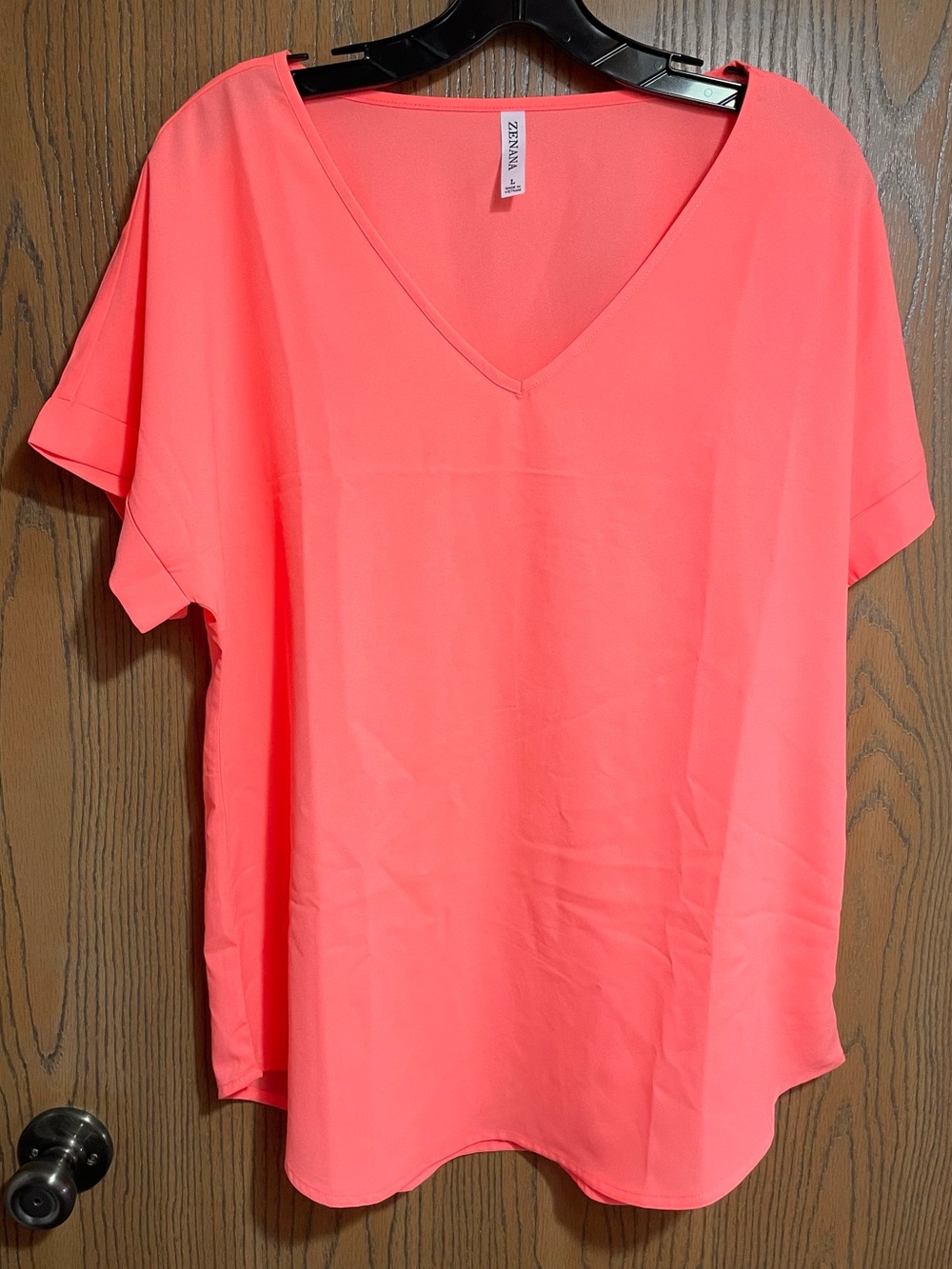 Zenana Tee - Bright Orange with V-Neck and Short Sleeves